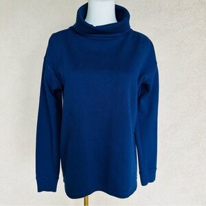 Lands' End Deep Blue Cowl Neck Waffle Sweater